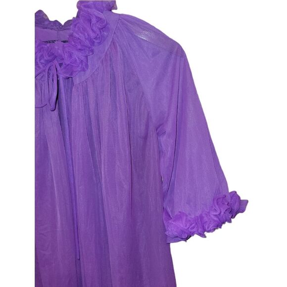 Vintage Union Made ILGWU Purple Sheer Ruffle Sleeve House Coat Robe M - Picture 3 of 13